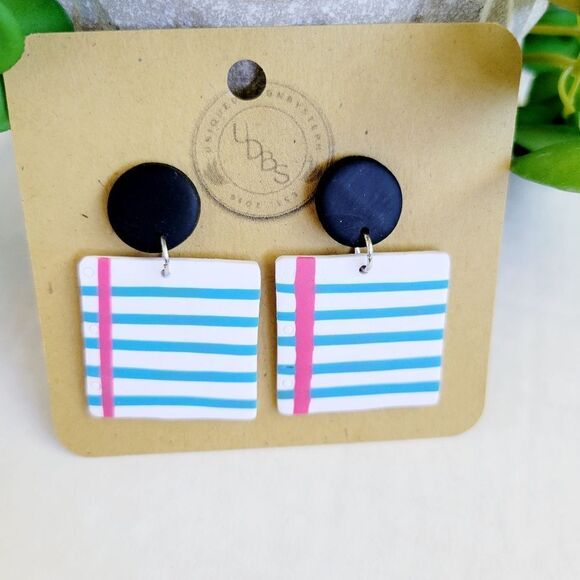 Clay earrings, notebook paper earrings, handmade, back to school jewelry - Picture 2 of 4